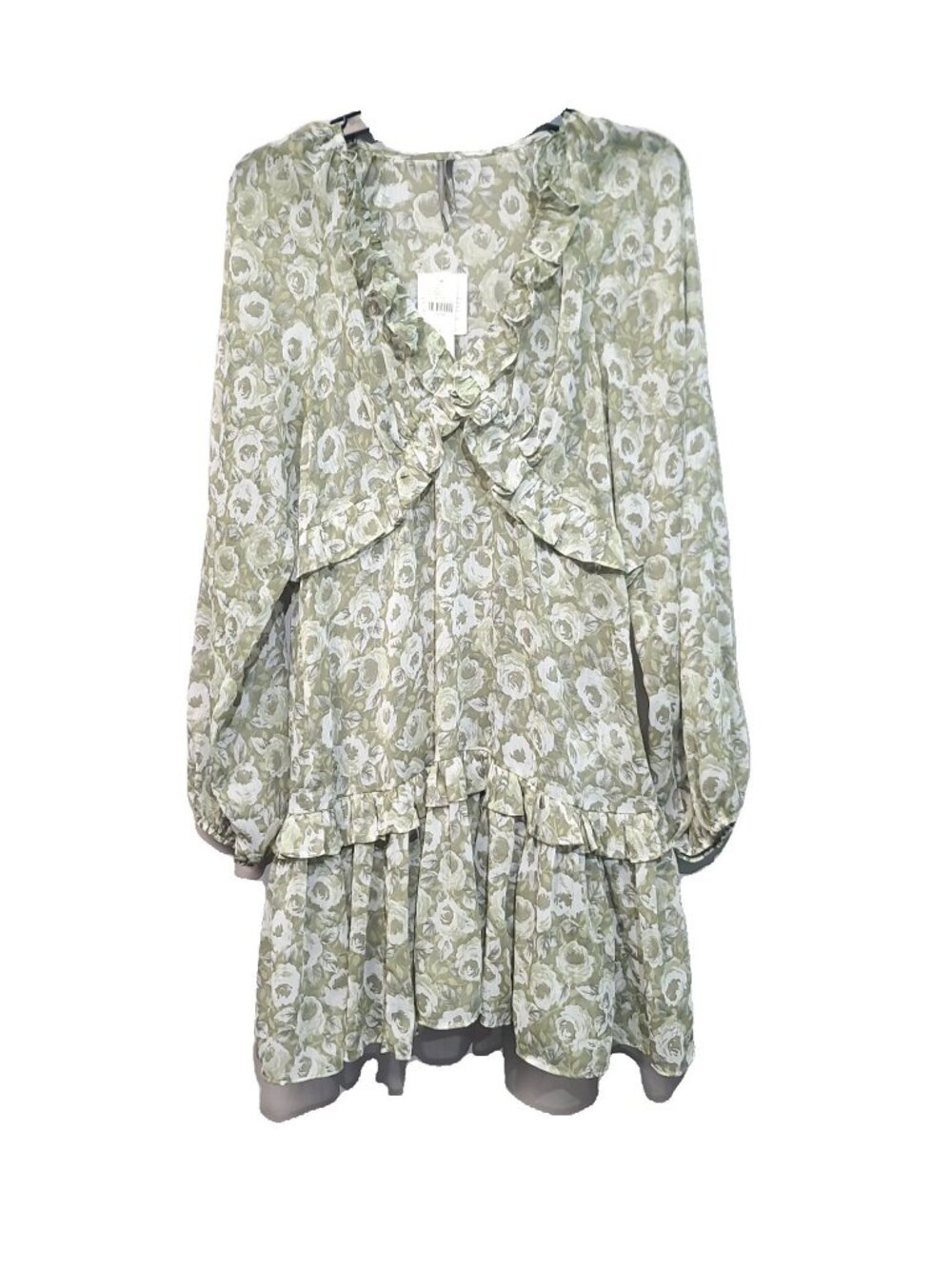 @loverlygrey x Anthropologie Puff-Sleeve Ruffle Mini Dress S Green NWT